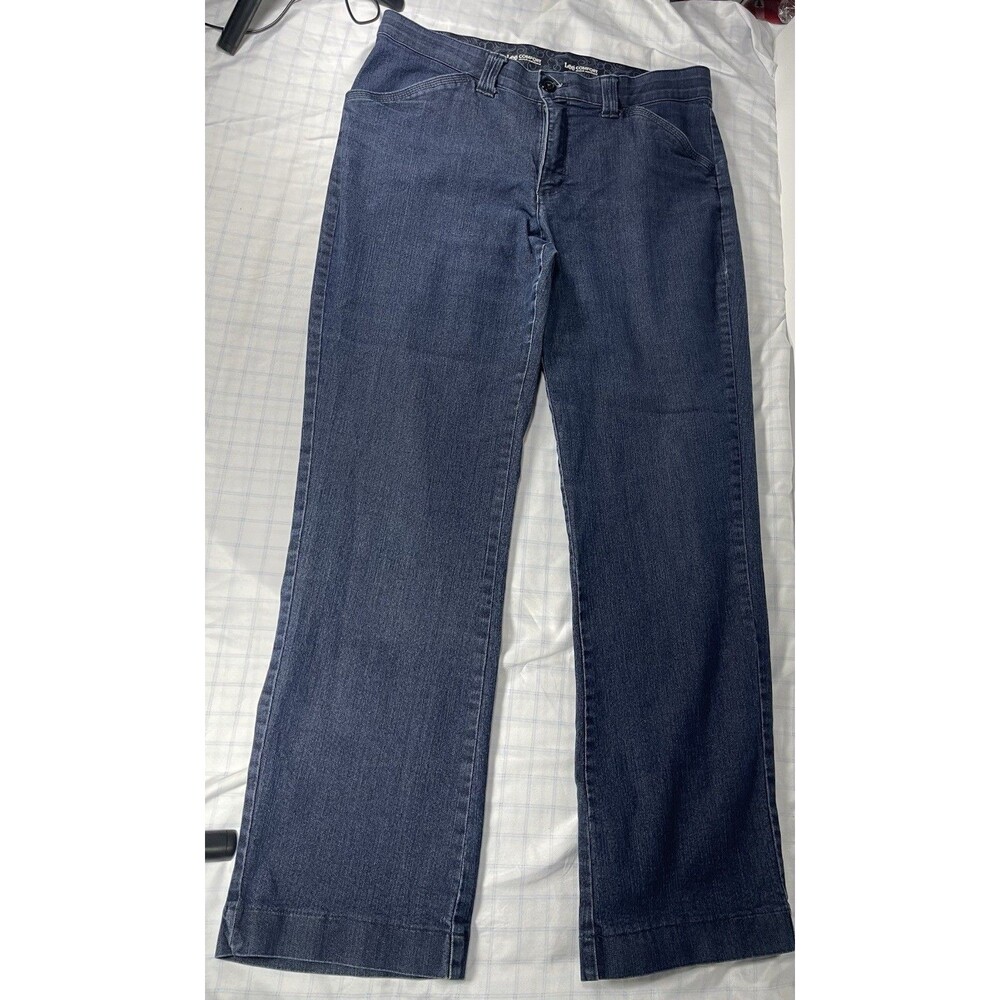 Lee Comfort Stretch Waistband Jeans Women Size 14 Medium Blue Denim Straight Leg